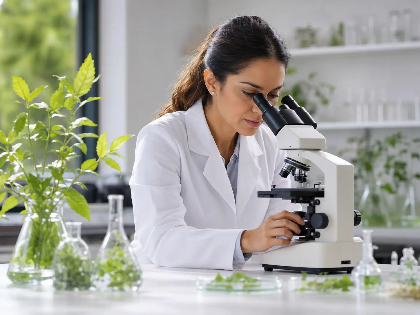 Profesional de investigación trabajando con un microscopio